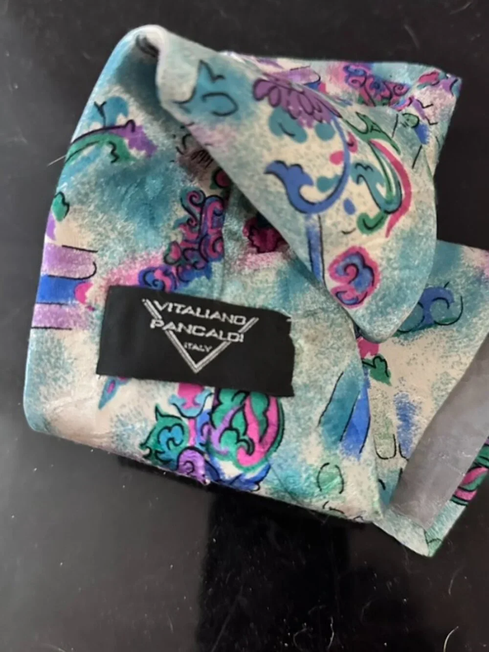 Vitaliano Pancaldi Silk Tie Mens Neckwear Floral Painterly Pastel Blue